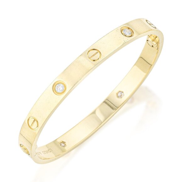 Cartier Love Bracelet Size 17 Gold 4 Diamonds - Picture 1 of 5